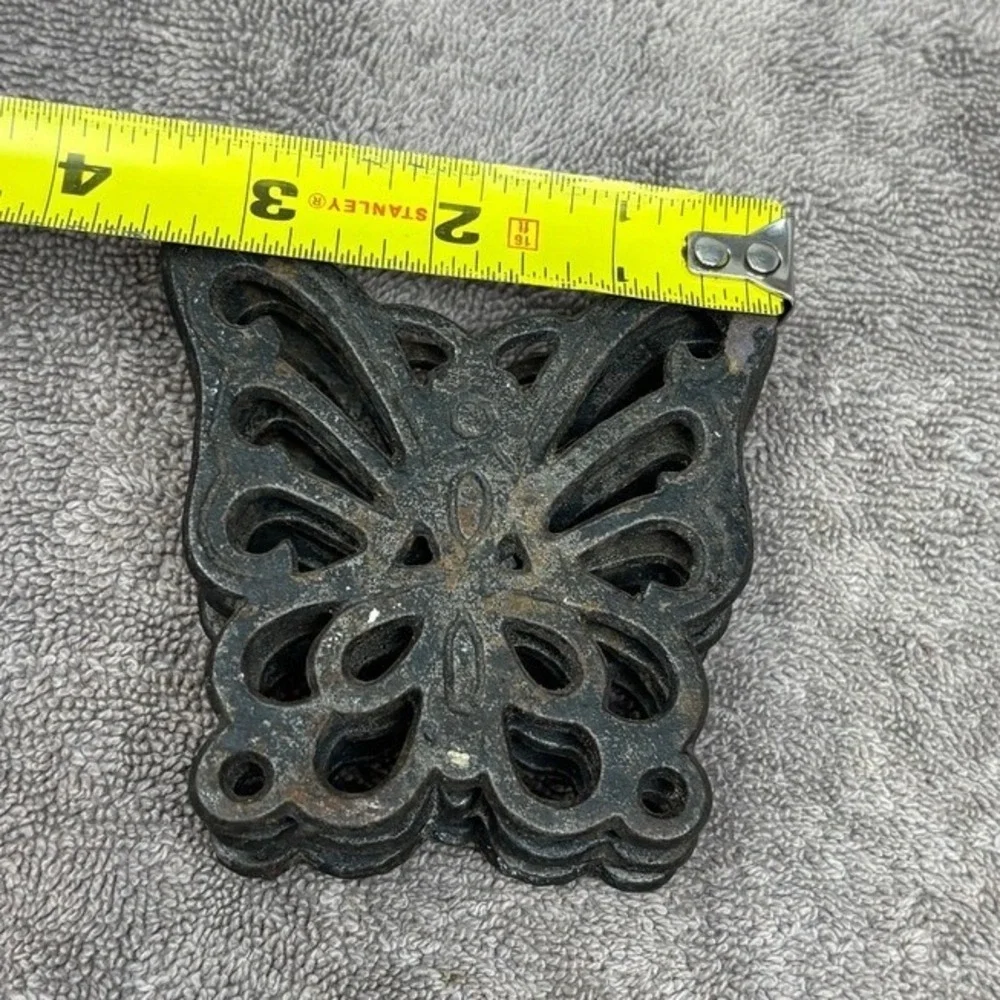 Vtg Cast Iron Butterfly Trivet Set of 3 Rustic Dark Brown Farmhouse Kitchen